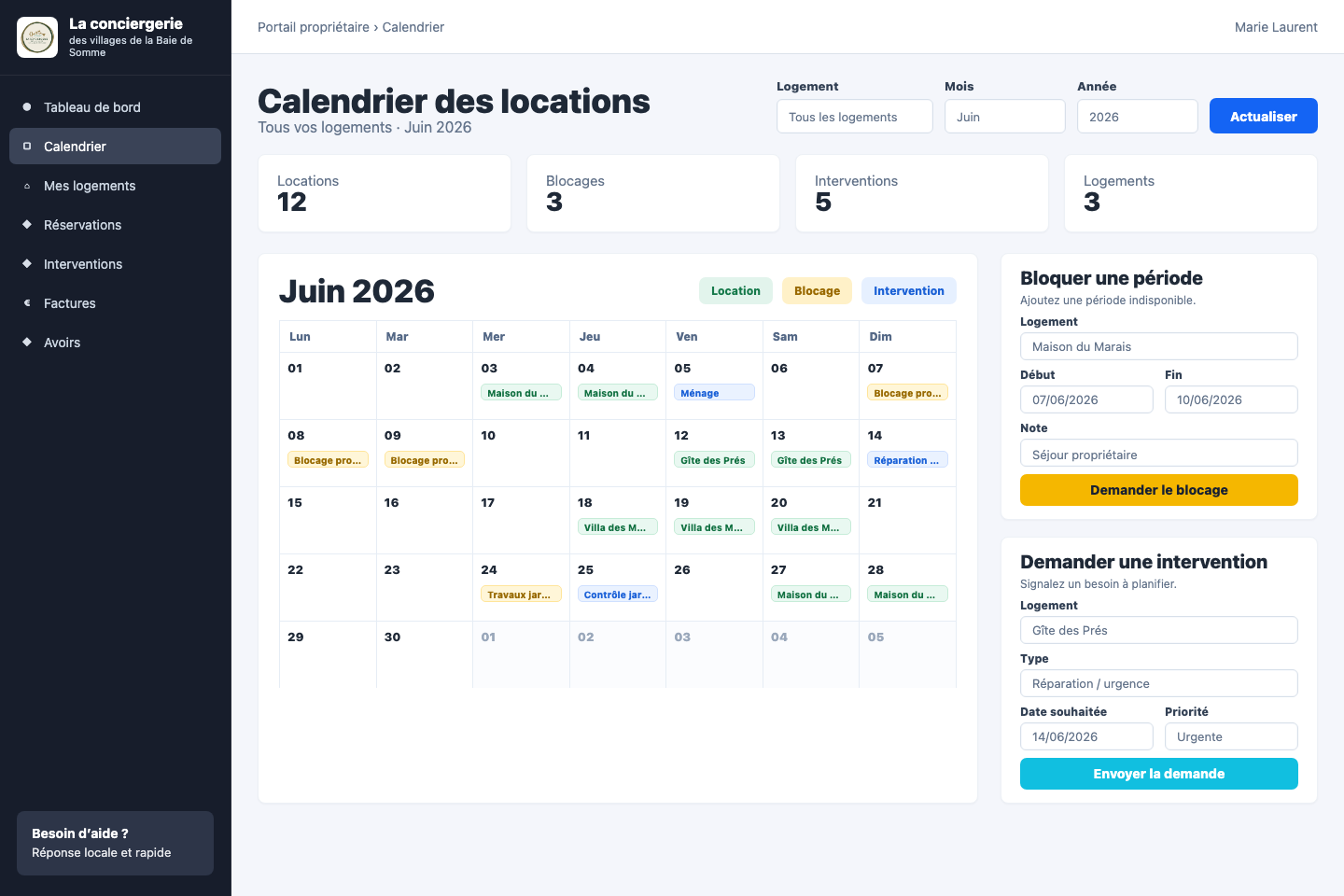 Calendrier des locations